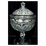Pressed glass covered compote, 9.5"