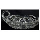 Pressed glass handled nappy, 6"
