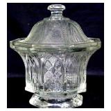 Pressed glass covered jar, 6" tall