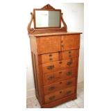 Oak Bonnet Chest Highboy w/ Mirror