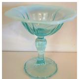 Opalescent Blue Glass Compote - 6.5" tall