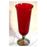 Gorham Sterling Base Red Glass Vase - 11" tall