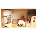 Shelf Lot of Assorted Items to include Coffee Pot