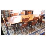 Large Dining Table w/ 8 Oak Spindle Chairs