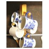 Blue & White Coffee Mugs w/ holder