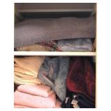 2 Shelves of Assorted Throw Rugs, Towels & More