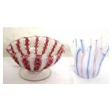 2 Venetian ribbon art glass vases