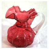 Fenton Cranberry Glass Pitcher - 5.5" tall