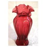 Fenton Cranberry Glass Vase - 8" tall
