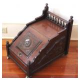 Antique Wood Coal Scuttle w/ Metal Liner