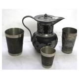 Pewter Pitcher & 3 glasses