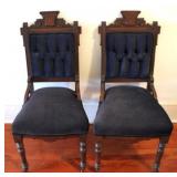 Pair Carved Walnut Victorian side chairs