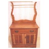 Antique Oak Washstand w/ Towel Bar