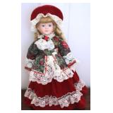 Porcelain Christmas Doll w/ Stand - 16" tall
