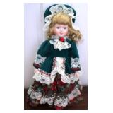 Porcelain Christmas Doll w/ Stand - 16" tall