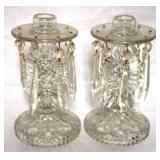 Pair Vintage Glass Prism 8" Candleholders