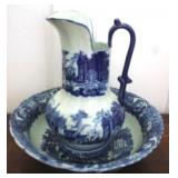 Blue Transferware Pitcher & Bowl Set - 15 x 13