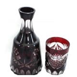 Bohemian Ruby Red Cut Glass Tumble Up Set