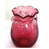 Cranberry Art Glass Vase - 4" tall