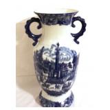 Blue & White 2 handled Vase - 18" tall