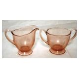 Fostoria Pink Glass Creamer & Sugar Set