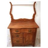 Antique Oak Washstand with Towel Bar