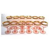 12 Pink Depression Glass Stems, rimmed