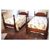 Walnut Twin Beds w/ Bedding crafted by Sam Smoot