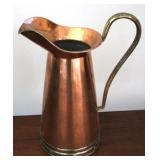 Vintage Copper & Brass Tall Pitcher - 11.5" tall