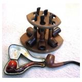 Lot of Tobacco Pipes w/ Stand
