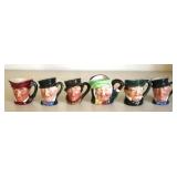 6 Royal Doulton Mini Toby Mugs - 2.5" tall