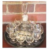 Decanter w/ Glasses & Tole Ware Tray