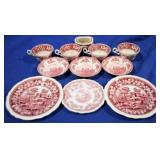11pc Red and White China