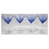 4 Blue Top Martini Glasses, 12oz