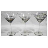 3 Art Glass K & K Martini Stems, 8"