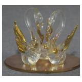 Blown Glass Swans Figure 2"