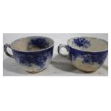 2 Vintage Flow Blue Cups, Crazed