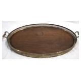 Wood serving tray w/ Silver Plated Rim & handles