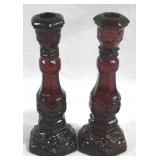 Pair Avon ruby 9" candlesticks