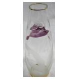 Cut & Flashed Glass 10" Vase, Gold Trim