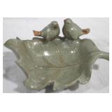 Art Pottery Leaf with Birds, 8.5 x 6
