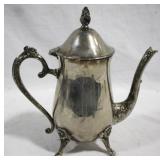 Silver plated footed teapot, 9"