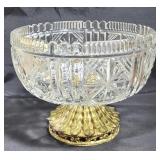 Cut Glass Bowl w/ Metal base - 6.5 x 8