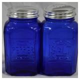 Blue Glass Salt and Pepper Shakers 5"tall