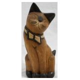 Wood Cat Statue 10"