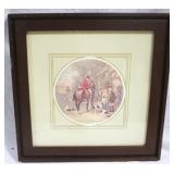Framed hunt scene print, 14.5 x 14.5