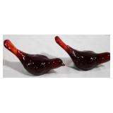 2 Red Glass Birds, 6"