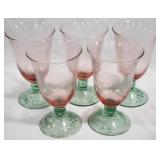 5 Pink & Green Iced Tea 7" Glasses