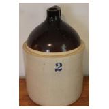 2 Gallon brown & white vintage jug, 14"