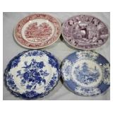 4 Transferware plates, 9" & 10"